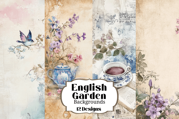 12 English Garden Teatime JJ Backgrounds for Junk Journals