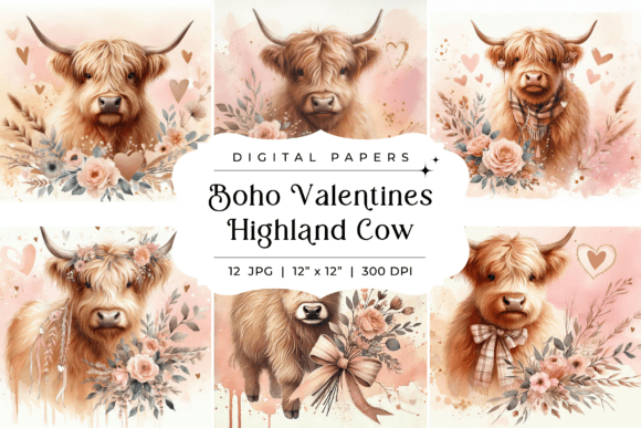 Boho Valentines Highland Cow Backgrounds: A Creative Asset Guide