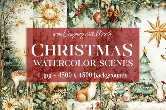Christmas Scenes Backgrounds, Set 32: Festive Design Assets