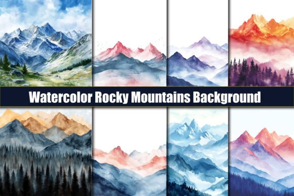 Watercolor Rocky Mountains Backgrounds for Creative Projects